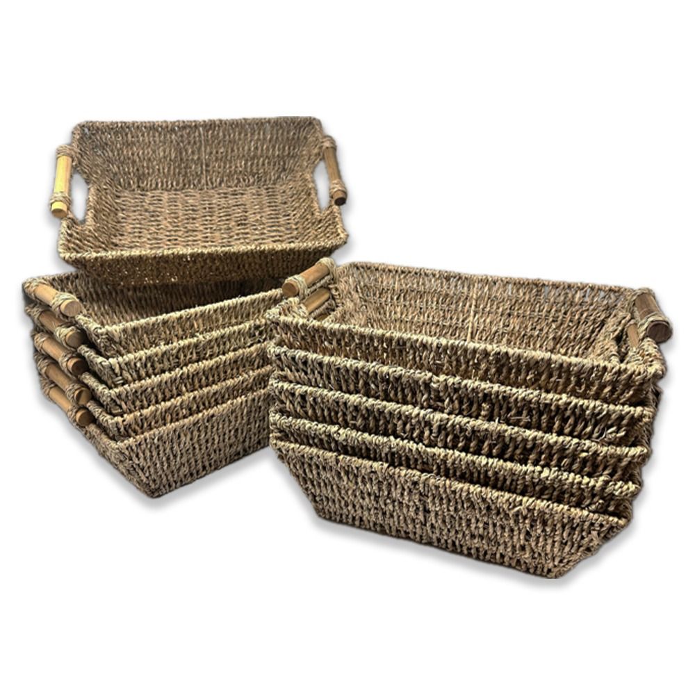Kalani Collection: 12-Pack 14" Medium Tall Sea Grass Basket with Bamboo Handles