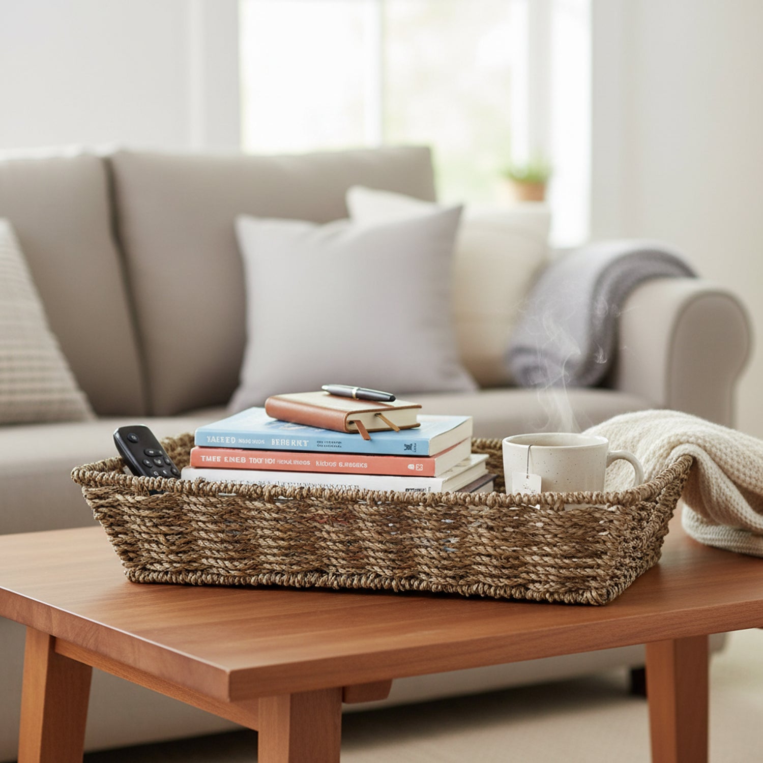 Michaela Collection: 12-Pack 13" Rectangular Sea Grass Flat Tray Basket with Handles