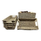 Michaela Collection: 12-Pack 13" Rectangular Sea Grass Flat Tray Basket with Handles