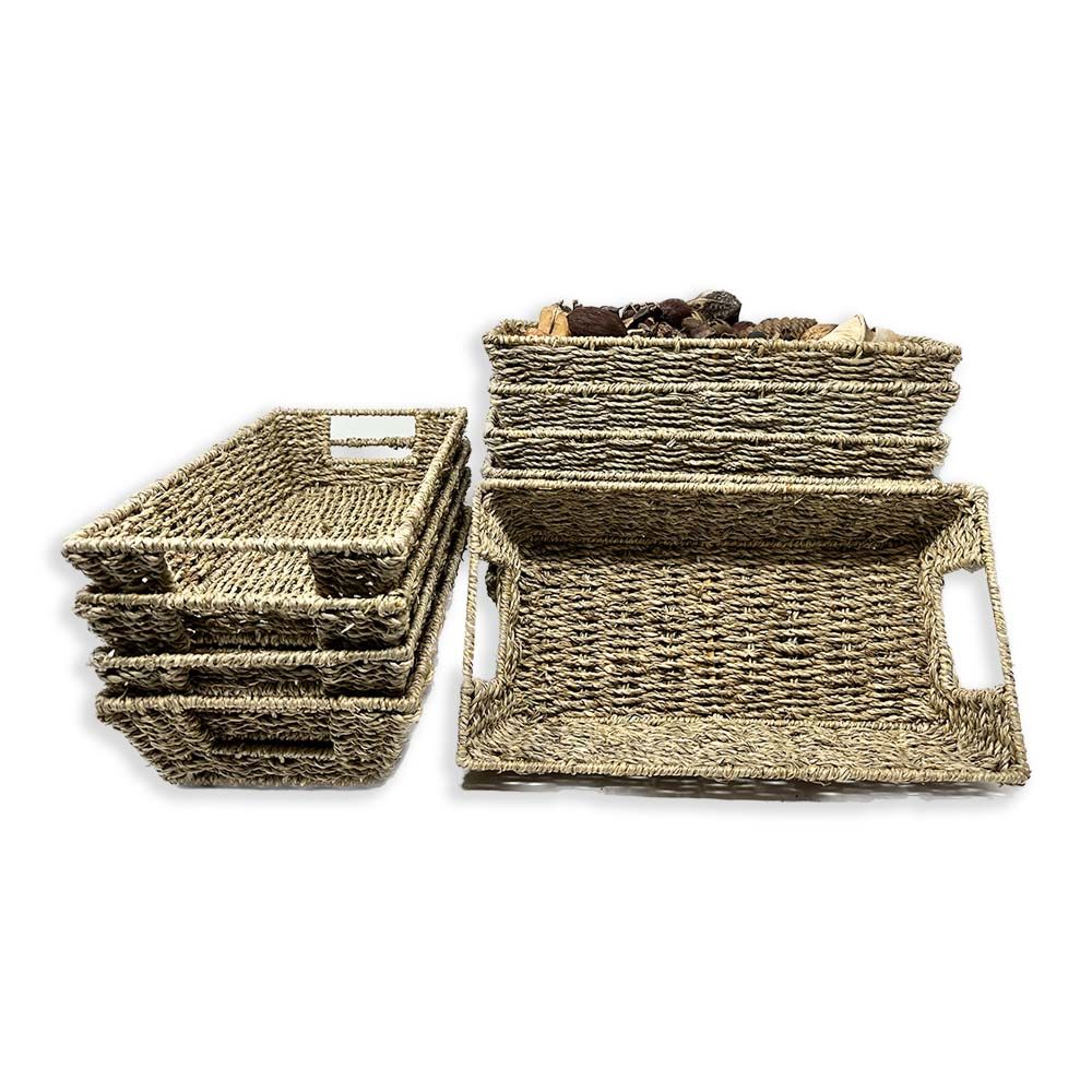 Michaela Collection: 12-Pack 13" Rectangular Sea Grass Flat Tray Basket with Handles