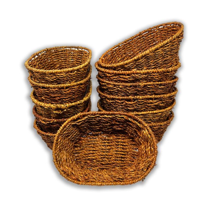 Michaela Collection: 12-Pack 9" Oval Rust Stain Seagrass Tray Baskets