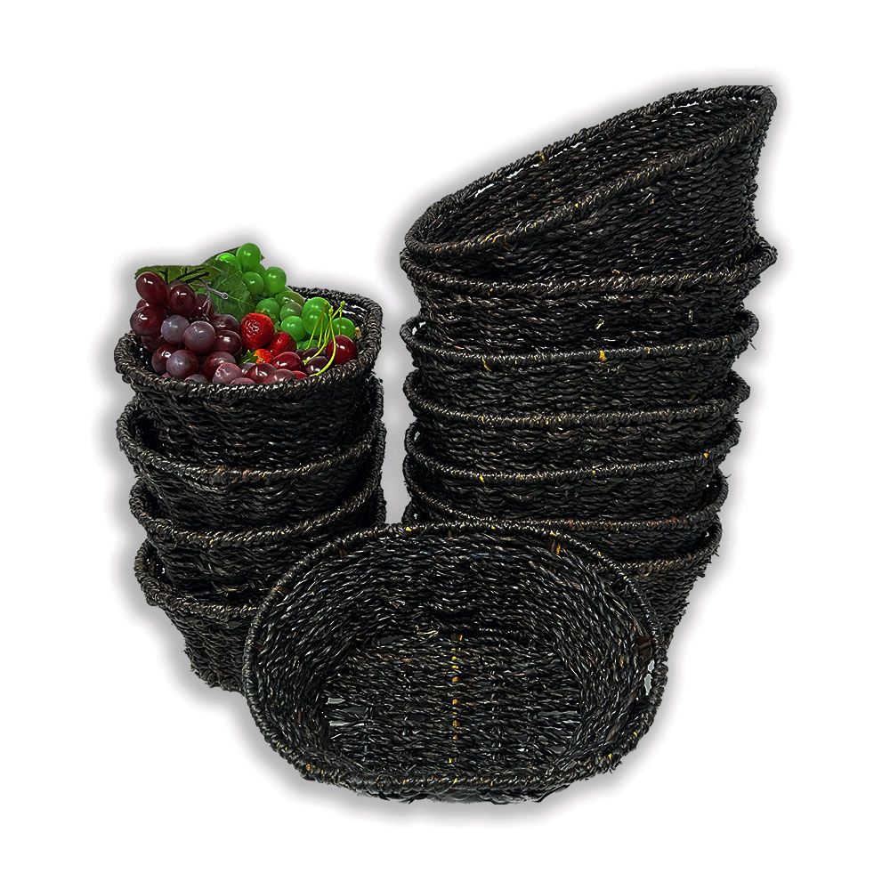 Michaela Collection: 12-Pack 9" Oval Dark Brown Seagrass Tray Baskets