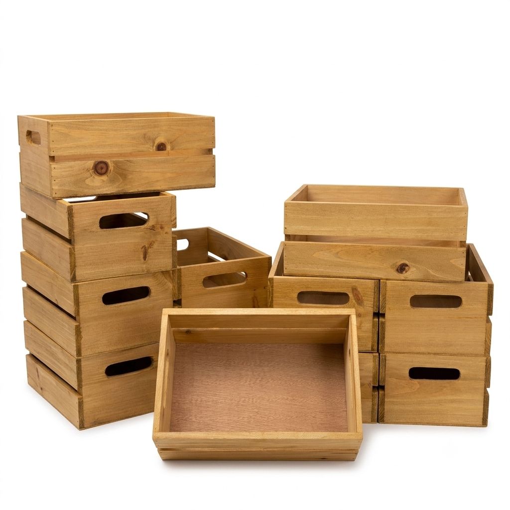 12-Pack: Small 9" Antique Honey Wooden Storage Crates with In-Handles
