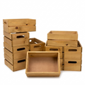 12-Pack: Small 9" Antique Honey Wooden Storage Crates with In-Handles