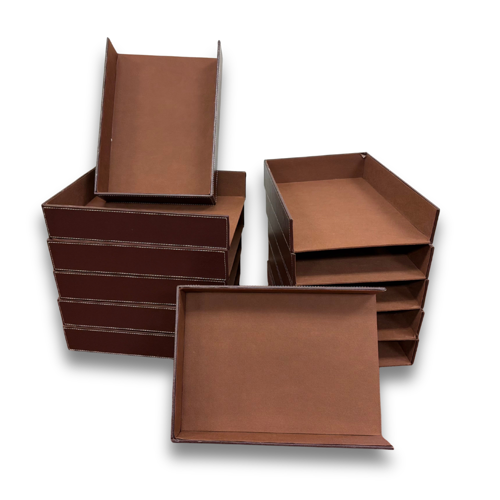 12-Pack 15" Roosevelt Brown Faux Leather Document Trays