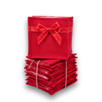 Holiday Collection: 12-Pack Medium 6" Red Jute Square Utility Bags with Red Bow