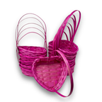 12-Pack: Small 6" Pink Heart Shaped Bamboo Baskets with Handle