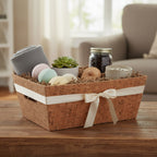 12-Pack 15" Rectangular Natural Corkboard Utility Storage Baskets with Handles