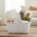 12-Pack 8" Small Rectangular White Wash Bamboo Utility Baskets with Ear Handles
