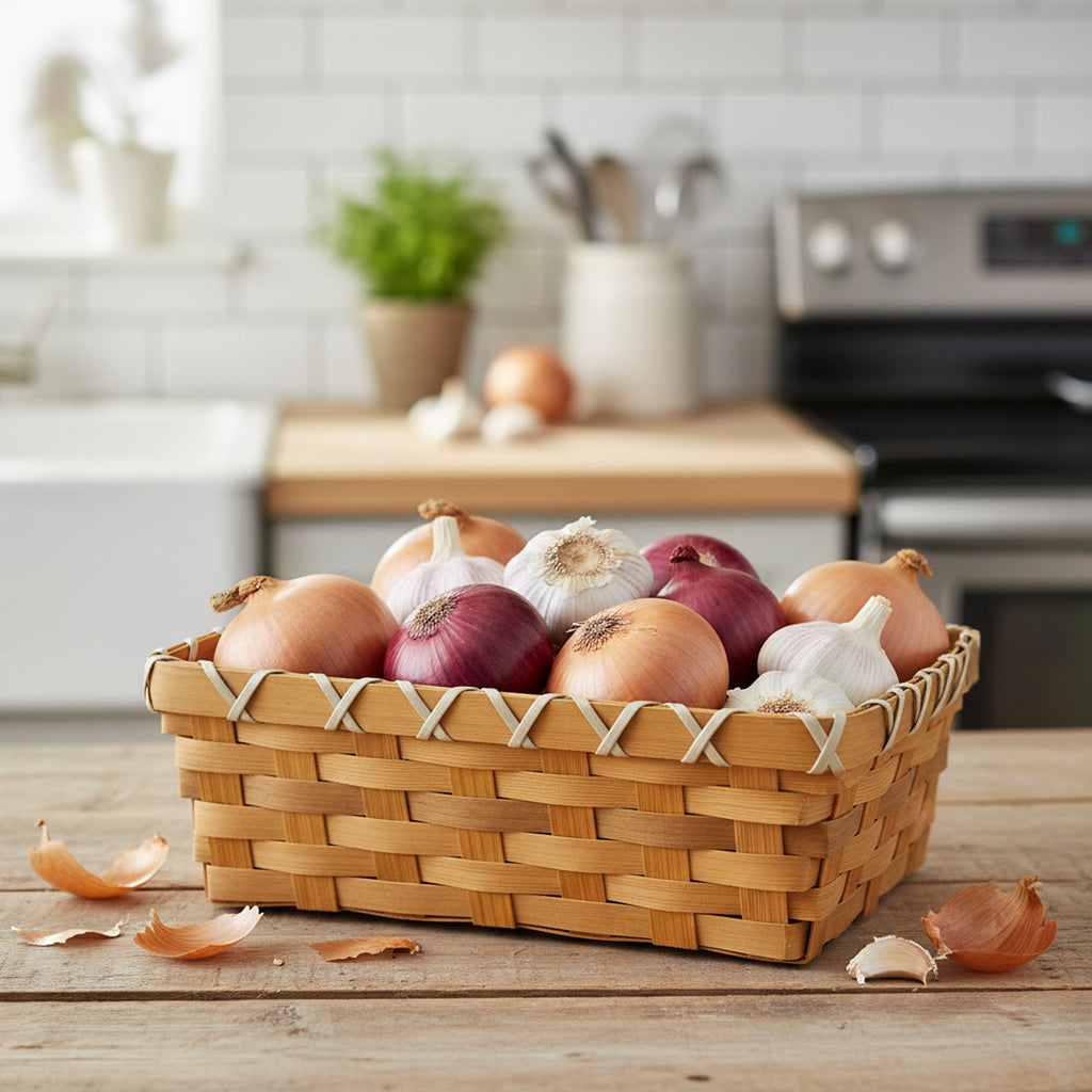 12-Pack 7" Rectangular Wood Chip & Bamboo Tray Baskets — Stained Honey