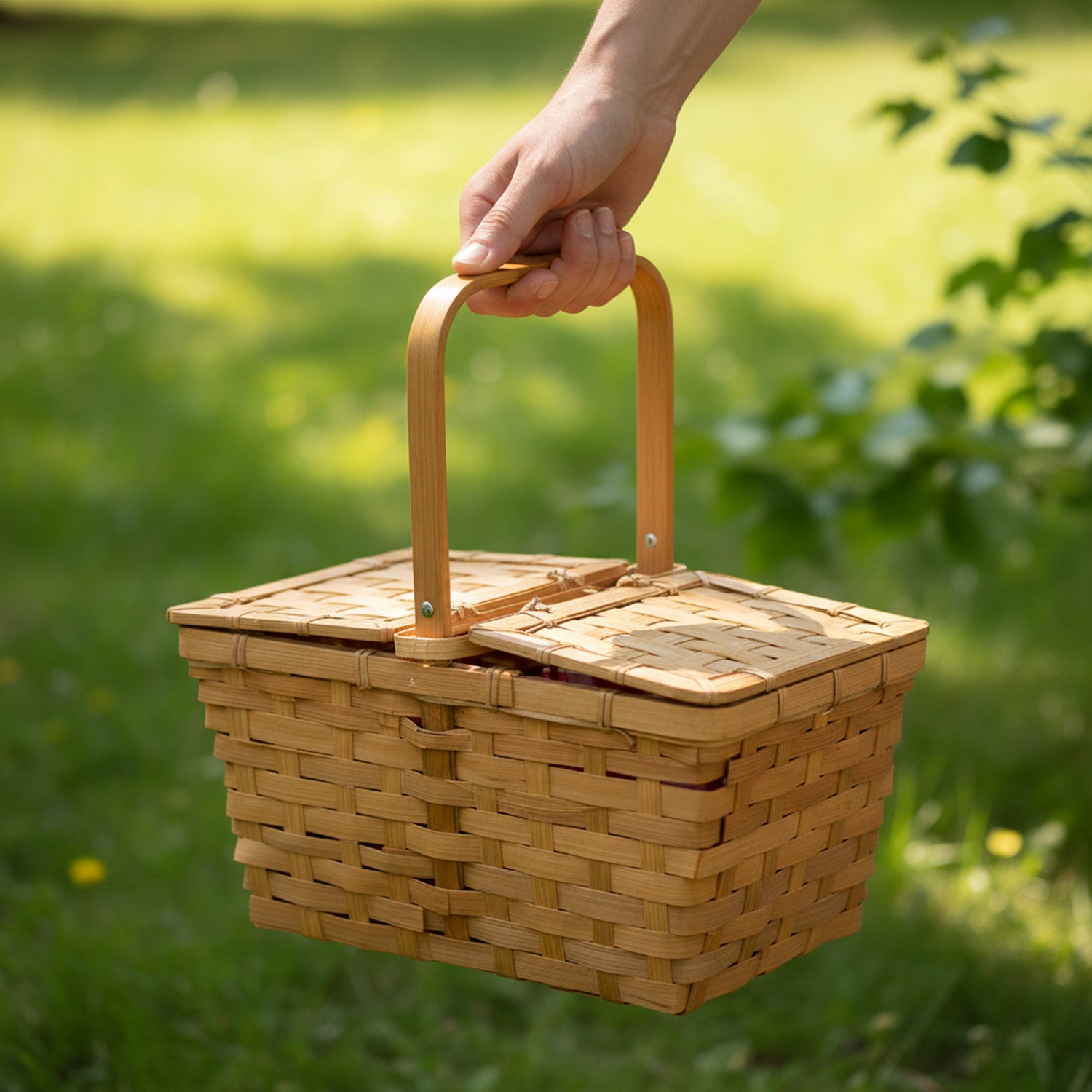 12-Pack 10" Rectangular Honey Bamboo Picnic Baskets with Split Double Lids