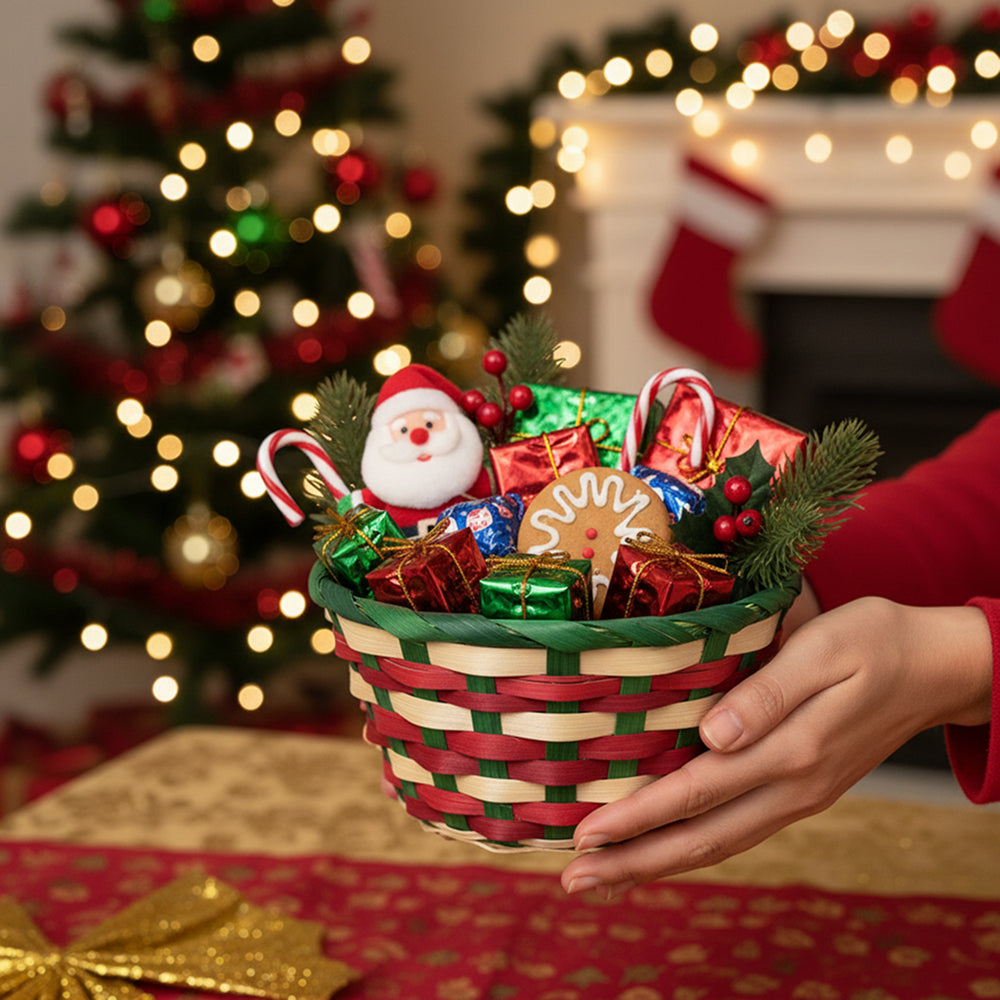 Holiday Collection: 12-Pack 6" Round Bamboo Baskets