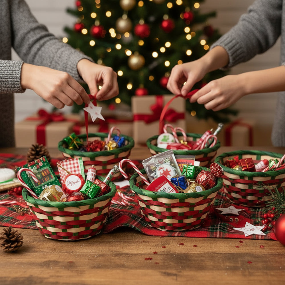 Holiday Collection: 12-Pack 6" Round Bamboo Baskets