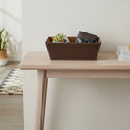 Roosevelt Collection: 12-Pack 11" Small Rectangular Brown Faux Leather Utility Tray with Cutout Handles