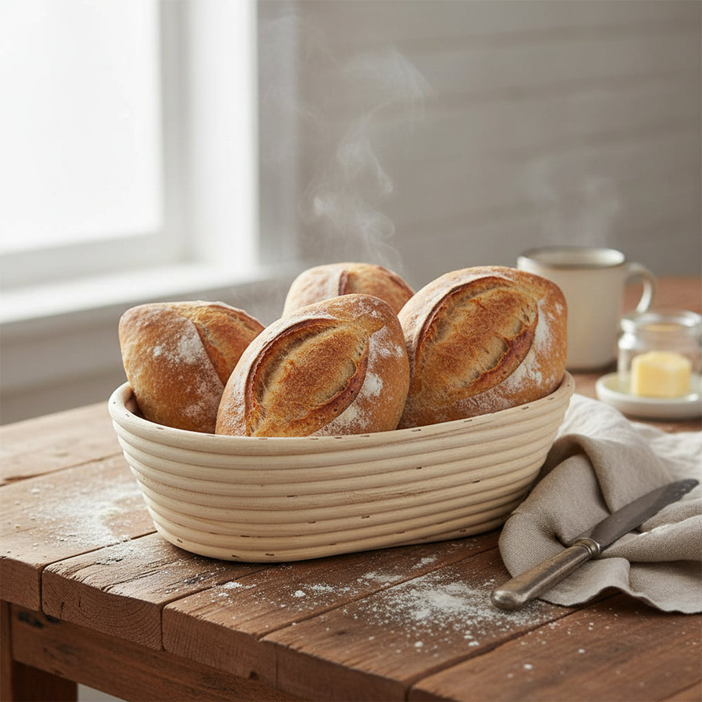 Artisan Collection: 12-Pack 9" Narrow Oblong Rattan Proofing Baskets with Cloth Liners