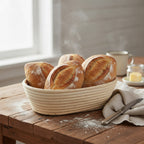 Artisan Collection: 12-Pack 9" Narrow Oblong Rattan Proofing Baskets with Cloth Liners