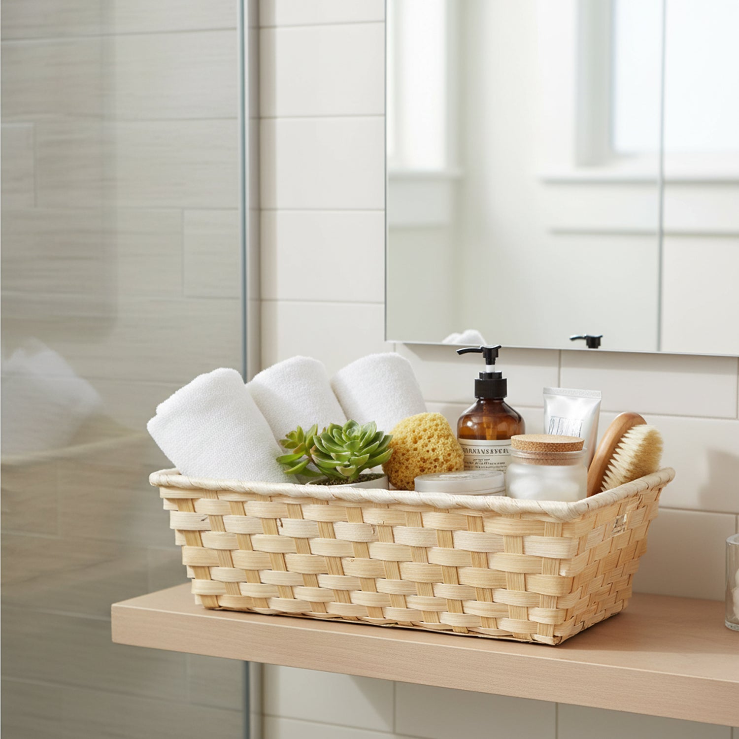 12-Pack 12" Large Rectangular Natural Bamboo & Palm Tray Baskets
