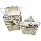 12-Pack 8" Small Rectangular White Wash Bamboo Utility Baskets with Ear Handles