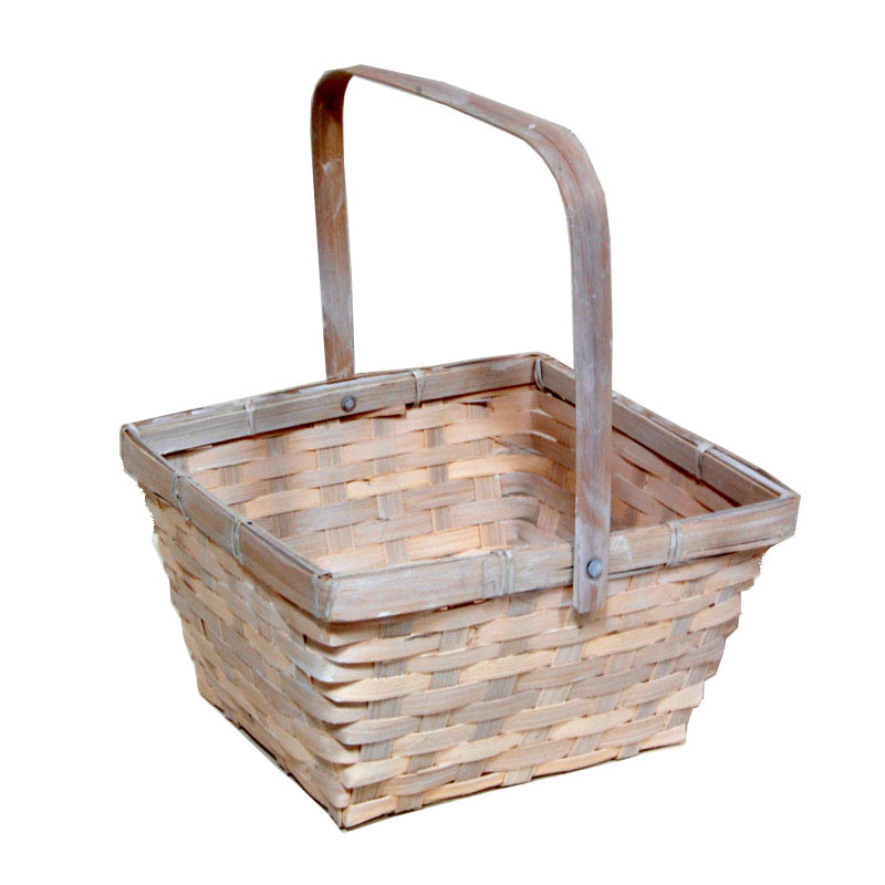 Washed White Swing Handle Bamboo Basket 8in