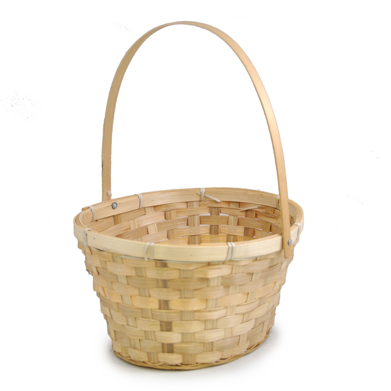 Natural Swing Handle Oval Bamboo Basket - Large 9in