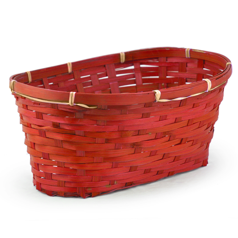 Oblong Bamboo Basket - Red 14in