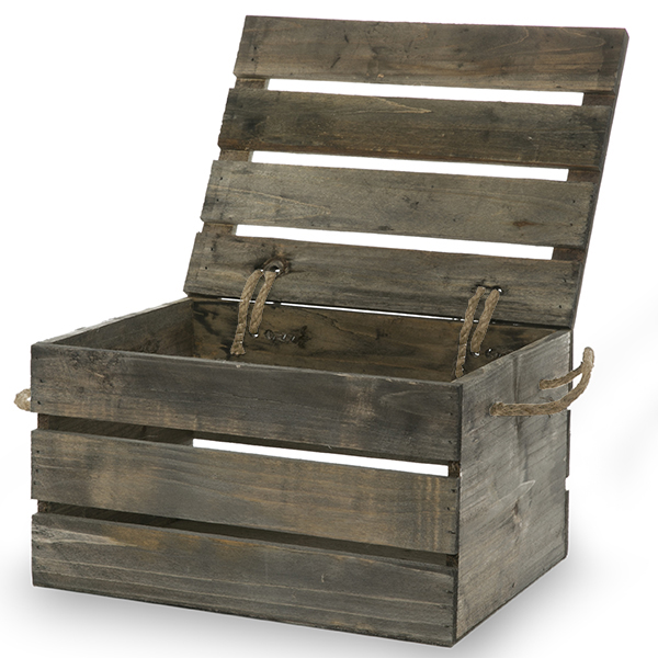 Antique Grey Wooden Crate Storage Box with Lid- Medium The ...