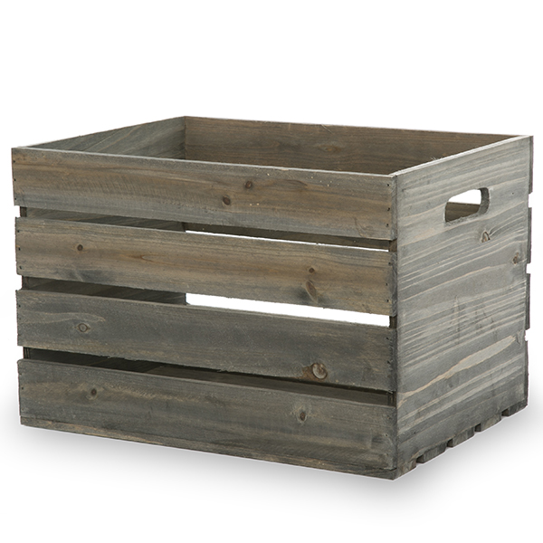 Antique Grey Wooden Storage Crate with In-Handles - Small The Lucky ...