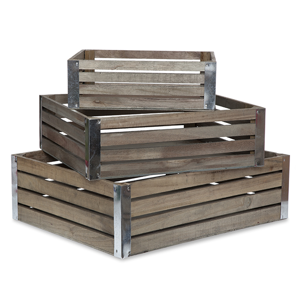 Four Slat Wood Crate - Set of Three - Antique Grey The Lucky Clover ...