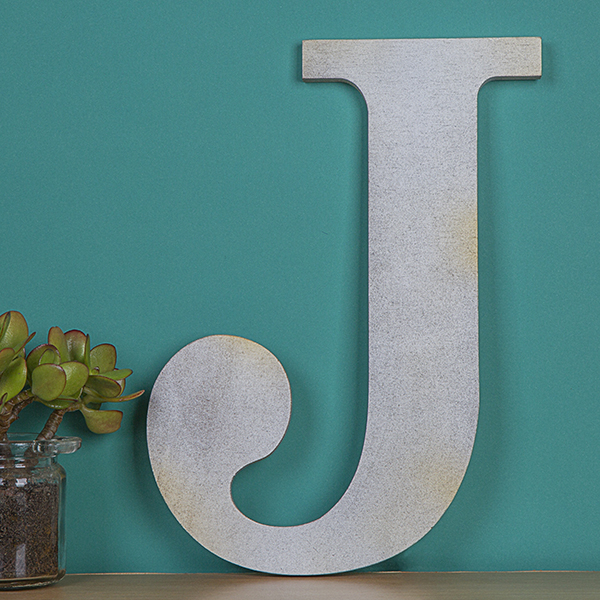 Wood Block Letter Metallic Silver With Gold Tones 24in J The Lucky Clover Trading Co