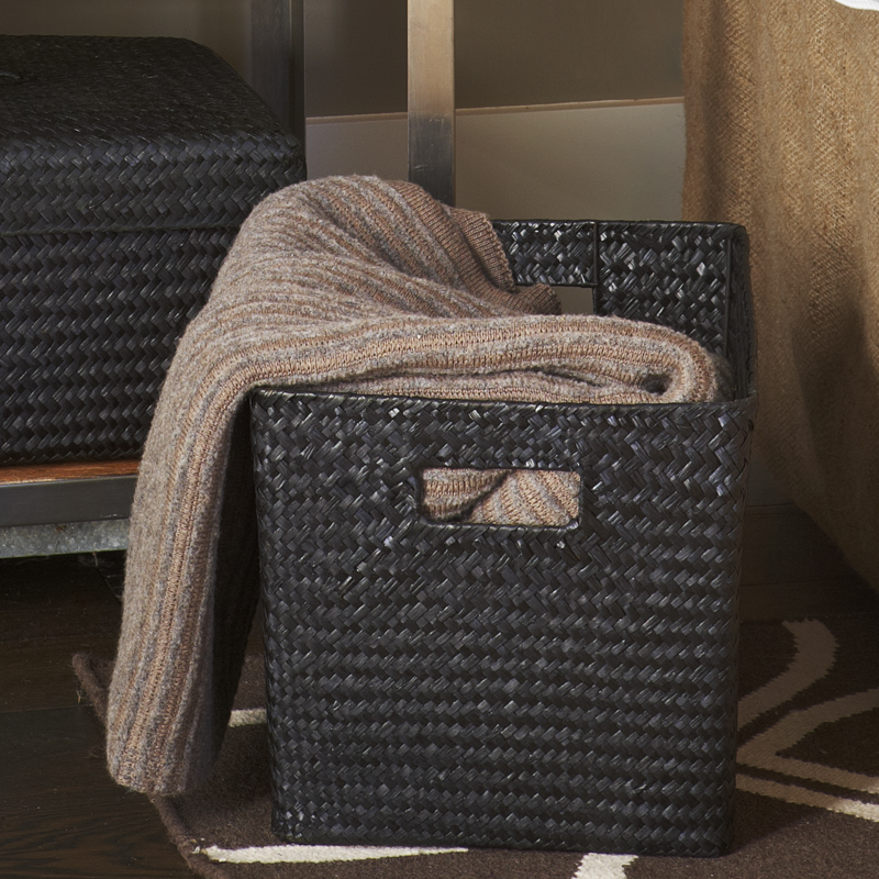 Dark Stained Woven Seagrass Rectangular Utility Basket The Lucky Clover  Trading Co.